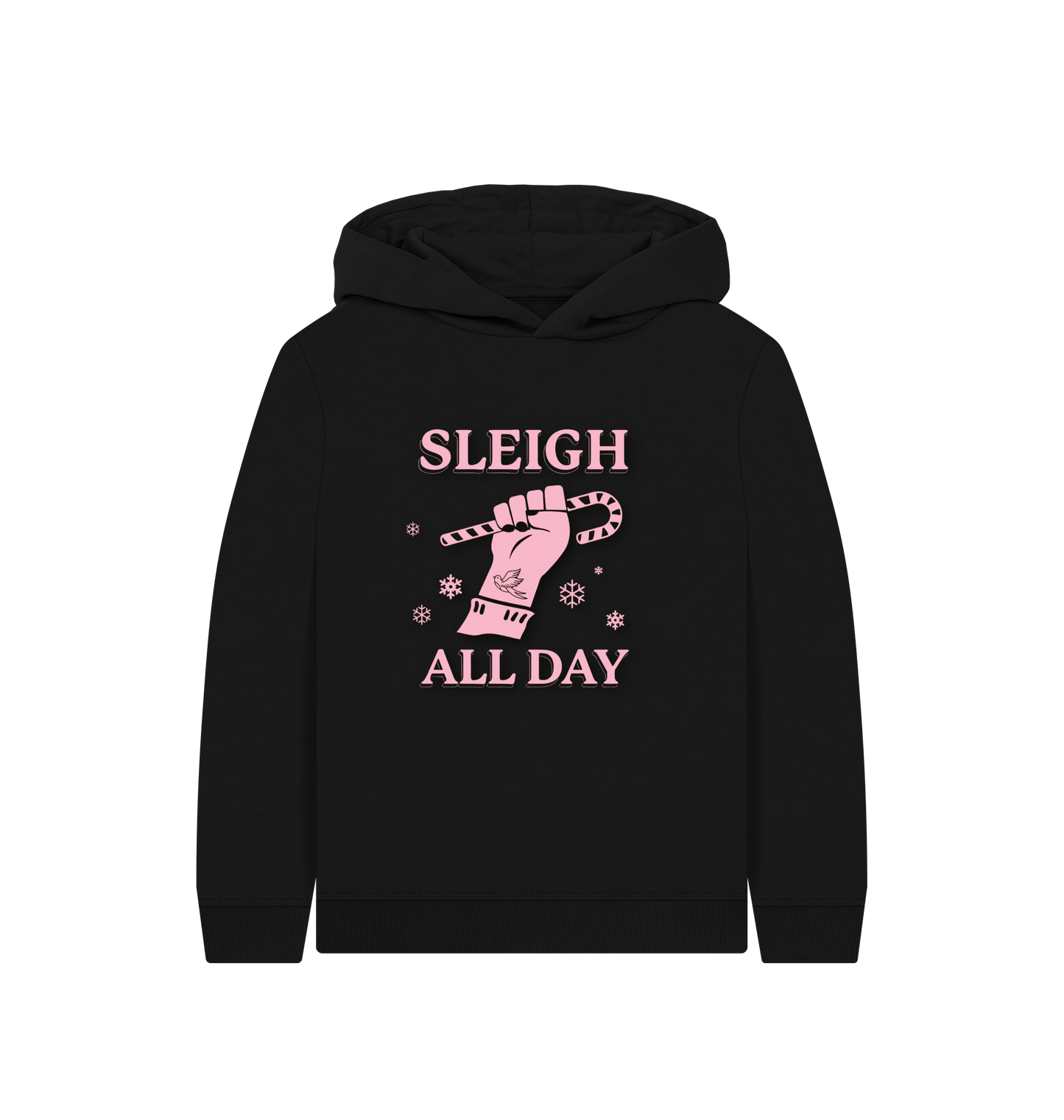 Black Printed Kids Hoodie Front